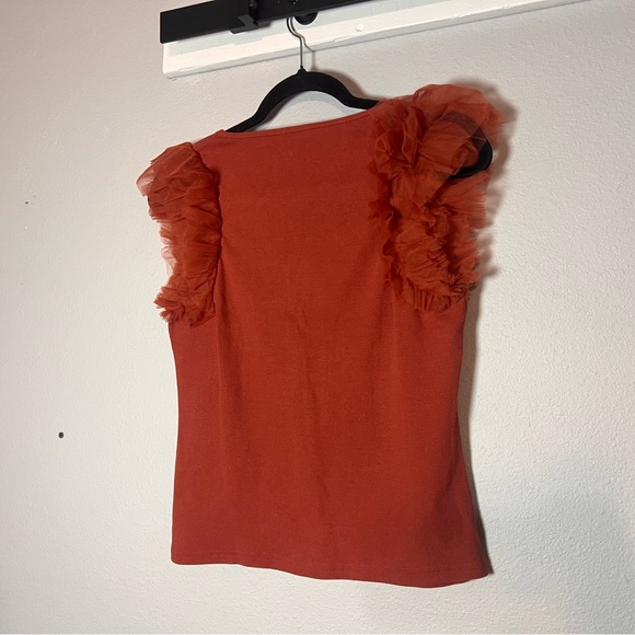 Anthropologie Dolan Tulle Sleeve Tank Top Size Medium Burnt Orange Rust NWT - Picture 5 of 11